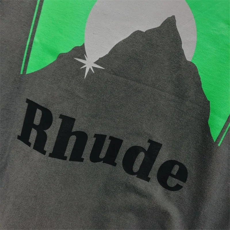 

Green Rhude Grey T Shirt Men Women 1:1 Washed Do Old T-shirts Summer Style Fashion High Quality Rhude Top Tees