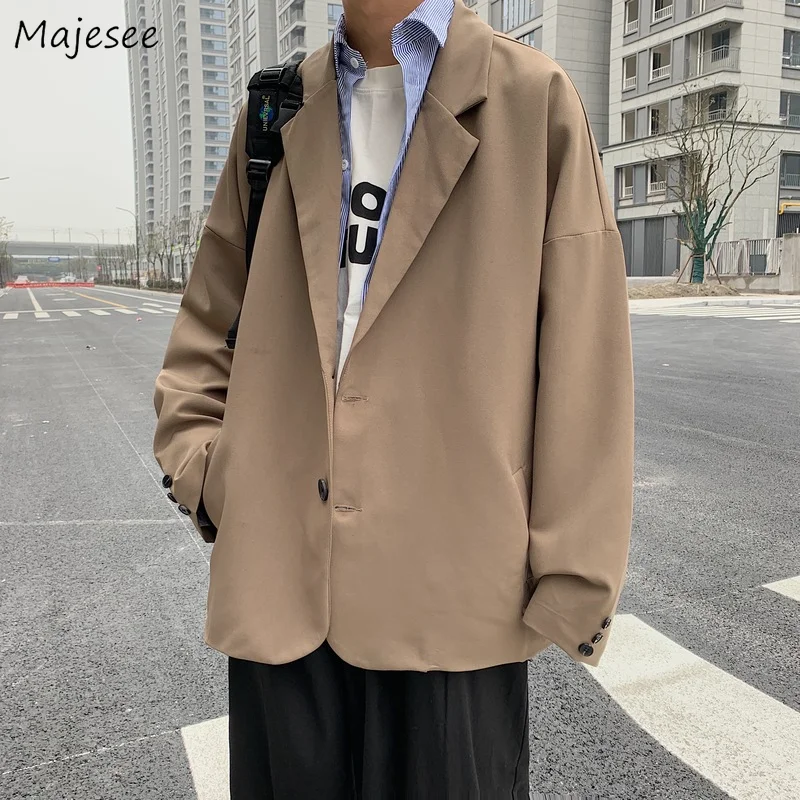 

Мужские блейзеры, повседневная Весенняя верхняя одежда с длинным рукавом, универсальные простые винтажные Свободные топы для студентов, кр...