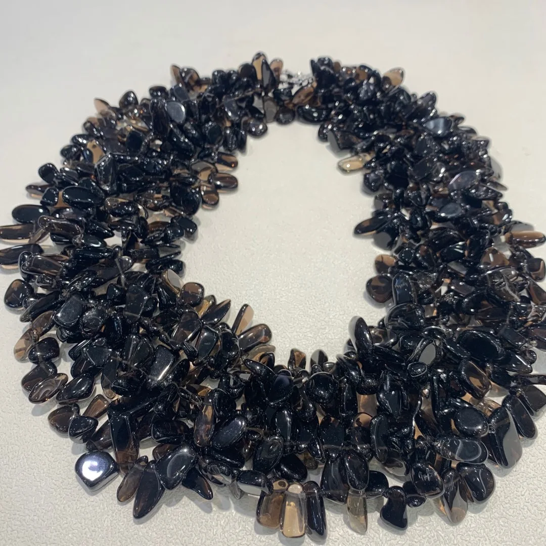 

natural semi-precious stone smoky quartz necklace europe style irregulary shape multi layers 55CM fashion women jewelry