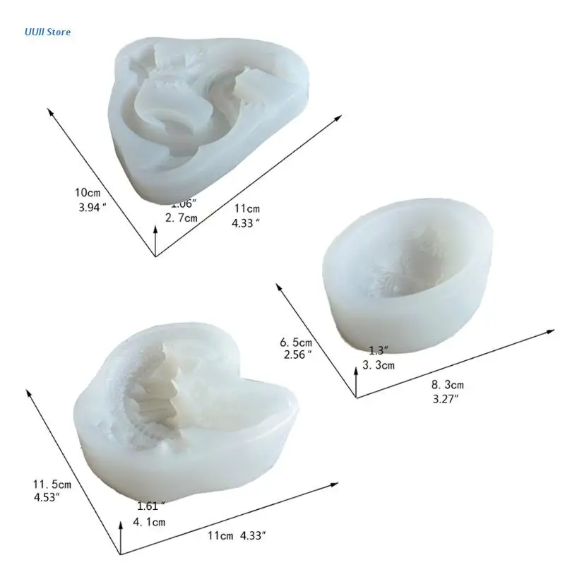 

3 Pcs Easter Dinosaurs Epoxy Resin Mold Plaster Clay Soap Casting Silicone Mould
