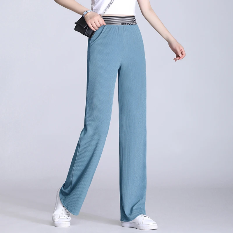 Брюки женские мягкие с широкими штанинами повседневные Слаксы завышенной талией