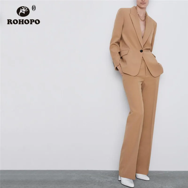 ROHOPO пуговицы высокая талия микро расклешенные полная длина однотонные штаны