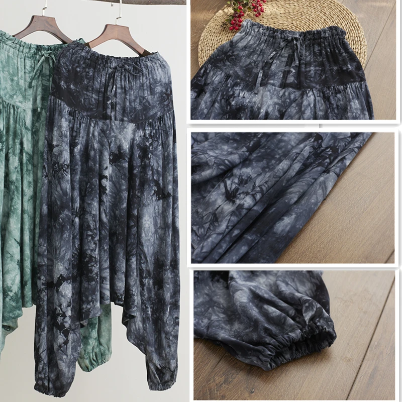 

New Ariival Mens Fashion Linen and Cotton Lace Up Trousers Wide Leg Tightness Pants