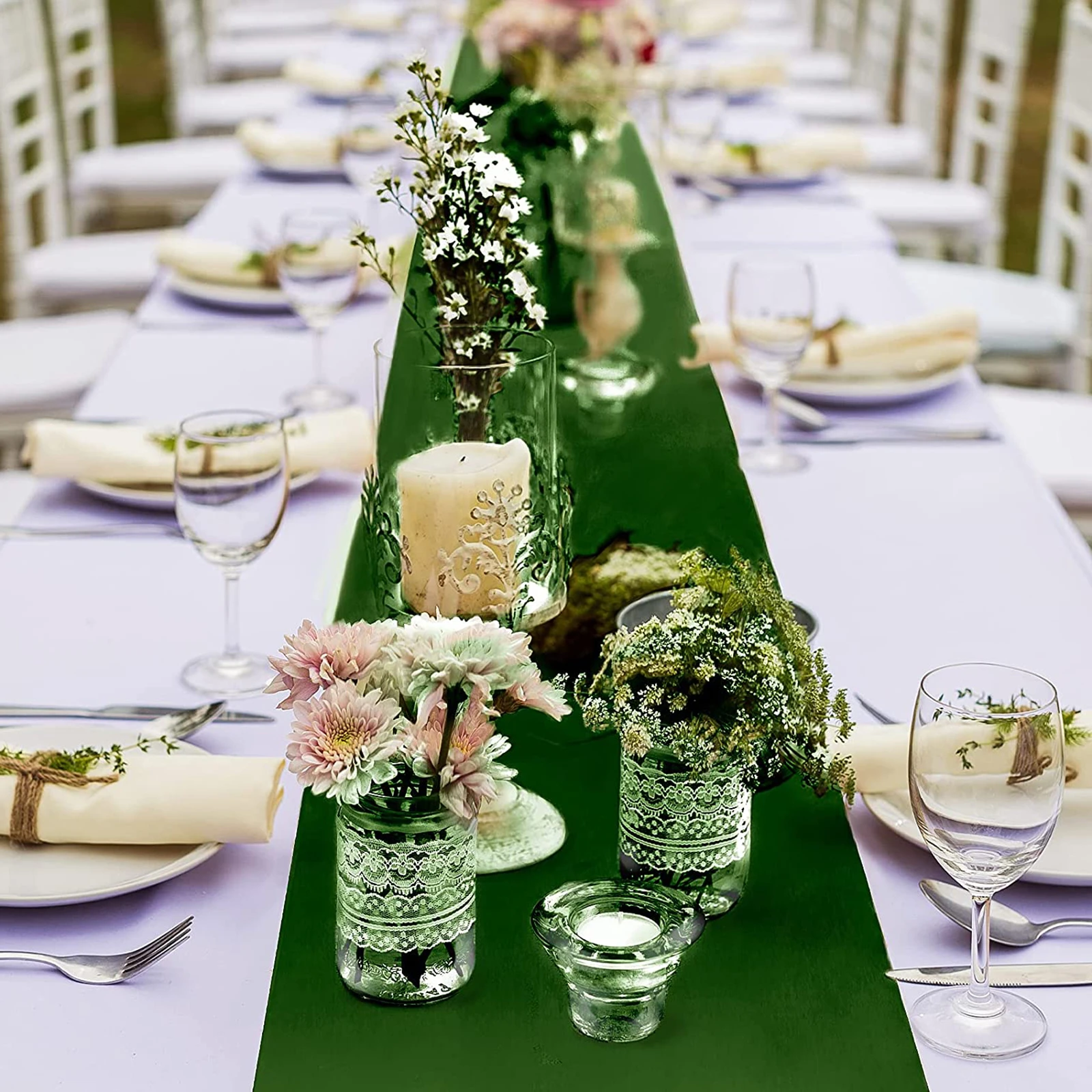 6 paket düğün saten orman yeşil uzun parlak ipek akşam yemeği parti masa koşucu düğün ziyafet için doğum günü partisi süslemeleri yeni