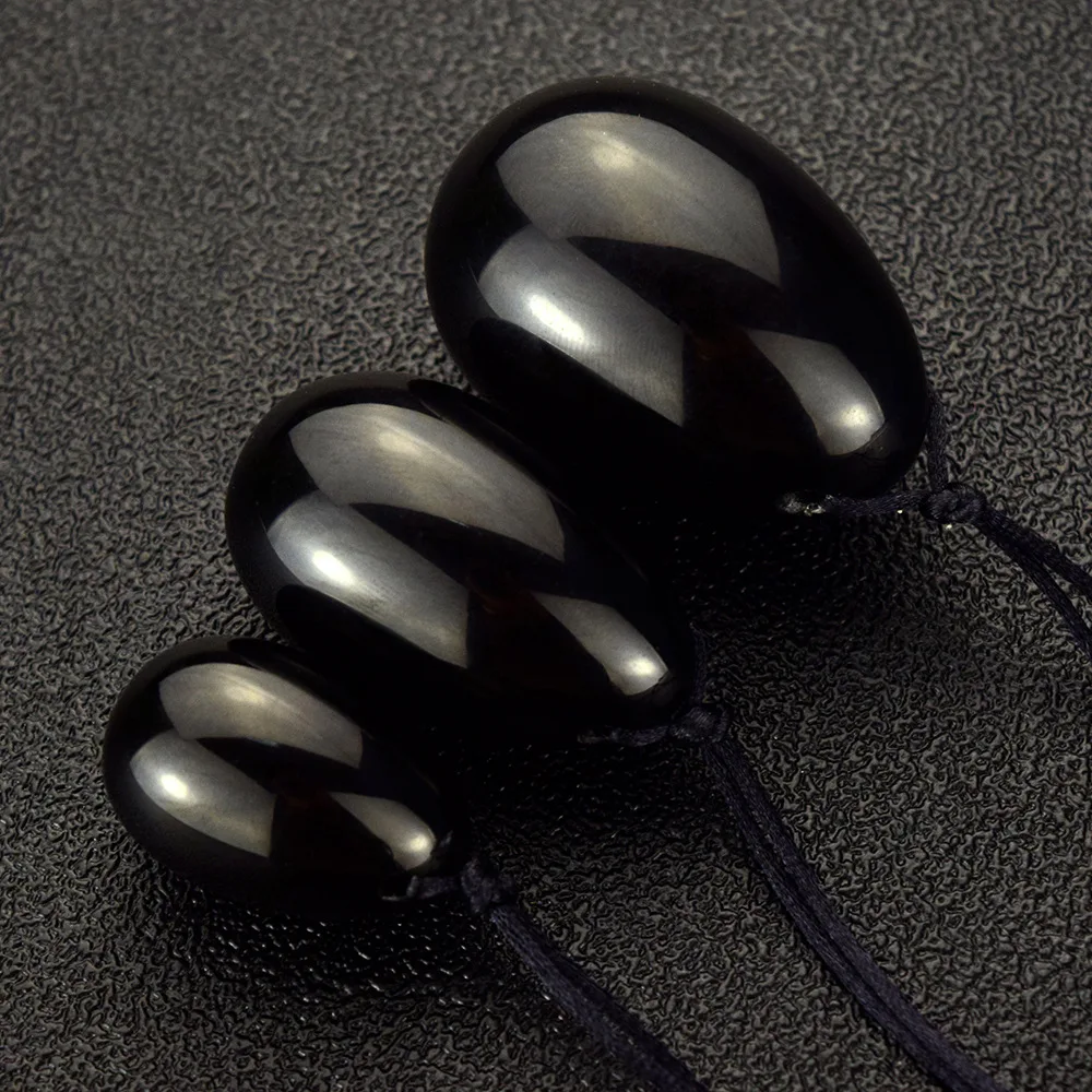 Яичко Йони из черного обсидиана натуральный нефрит массажный хрустальный камень