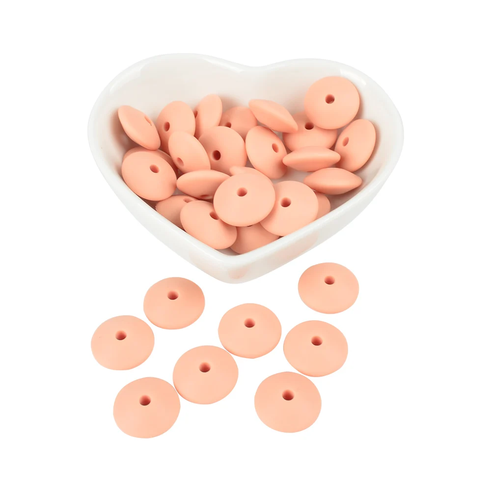 peachy 15MM 30pcs/lot Silicone lentil Beads Silicone BPA Free DIY Charms Newborn Nursing Accessory Teething Necklace Teething Toy - Цвет: peachy