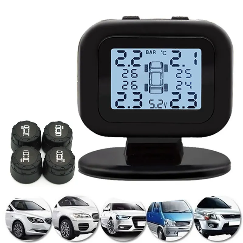 TPMS USB Солнечная Android Прикуриватель разъем TMPS монитор давления в шинах Tmps высокая температура 4 датчика для Honda для Toyota