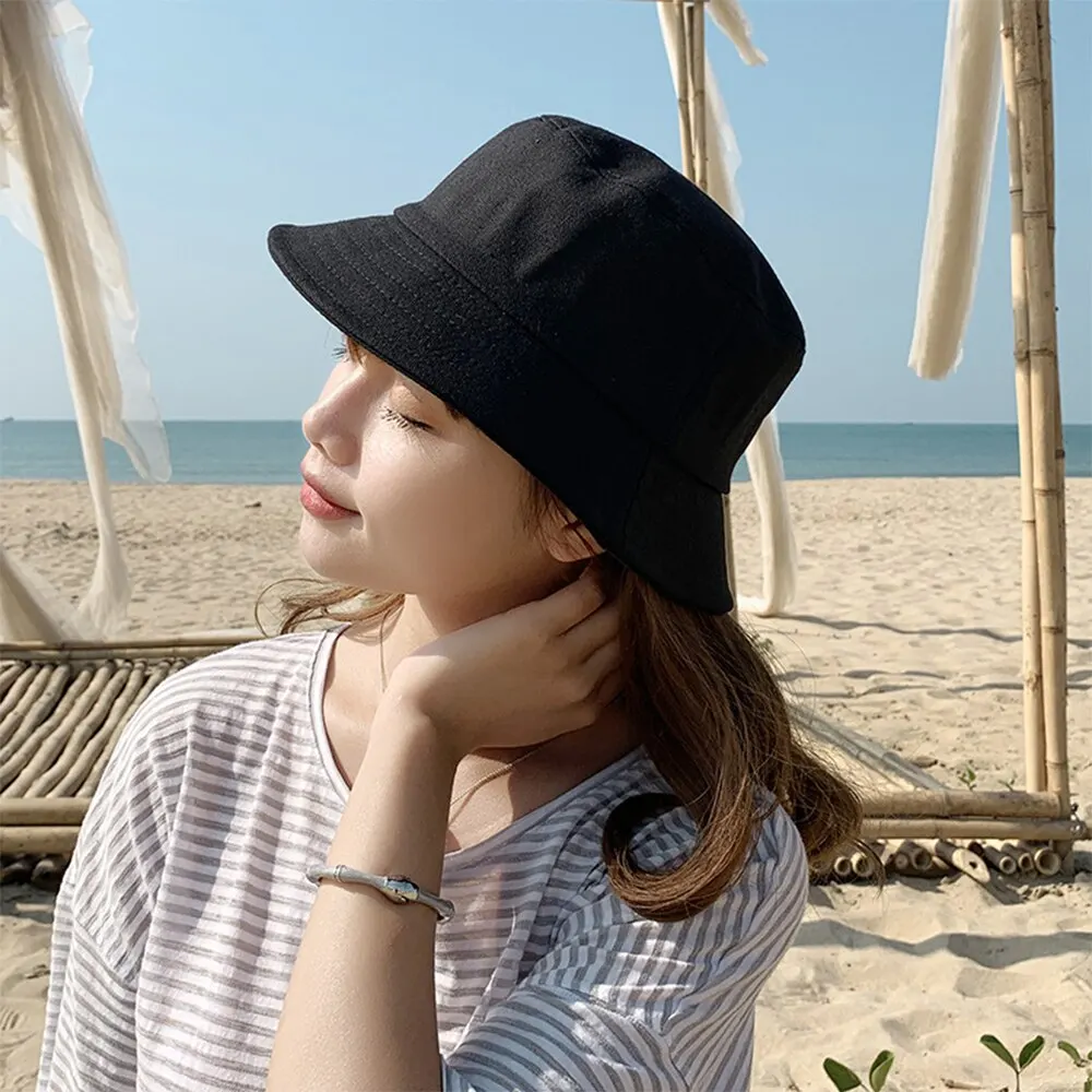 

Fisherman Cap Korean Adult Kids Summer Foldable Bucket Hat Solid Color Hip Hop Wide Brim Beach UV Protection Round Top Sunscreen
