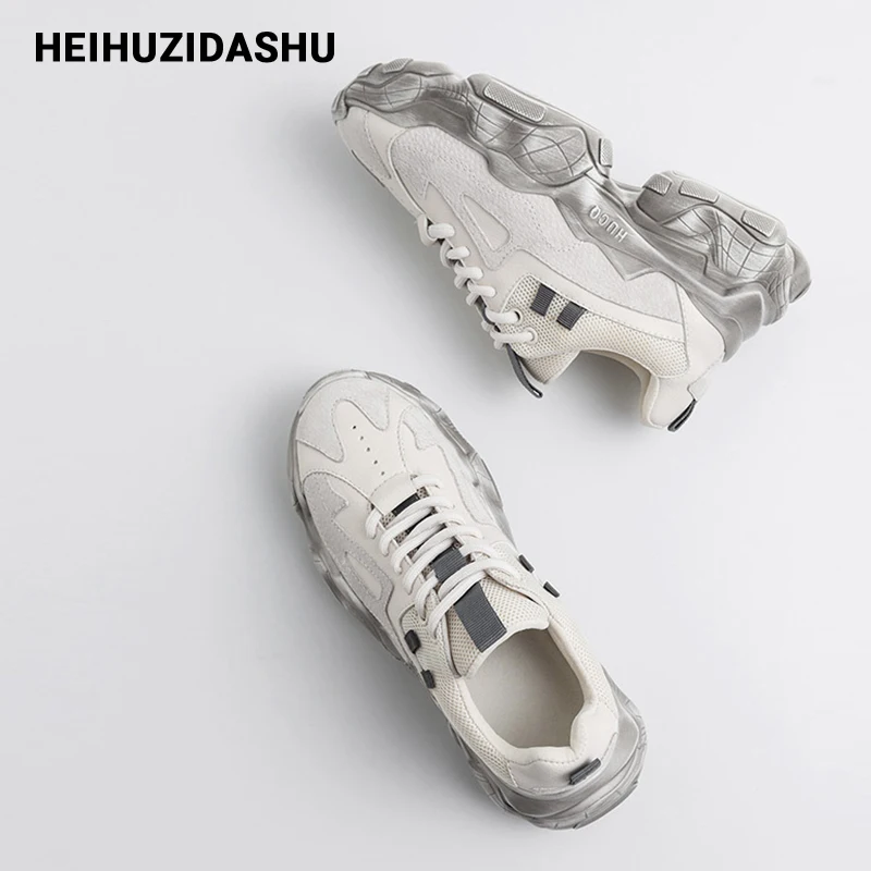 Кроссовки женские из натуральной кожи массивные на платформе шнуровке