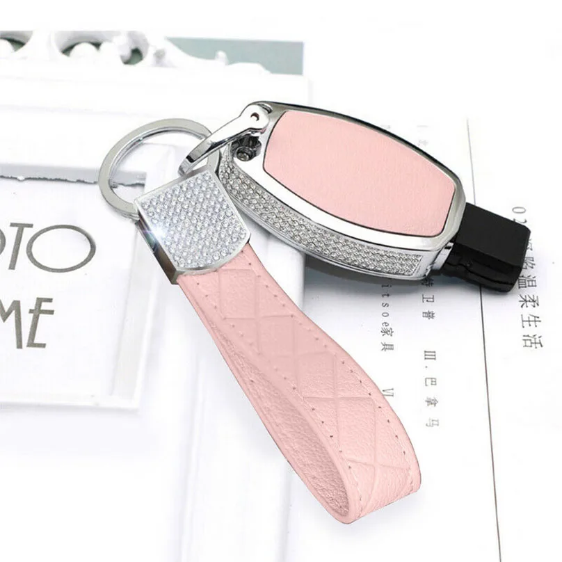 pink 1 шт. ключ с бриллиантами чехол с кожаной брелок для Mercedes-Benz GLA 200E C Class GLC 260 C200L - Название цвета: pink