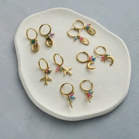 14k new temperament rice bead cross earrings womens japan and south korea elegant aircraft earrings stainless steel earrings