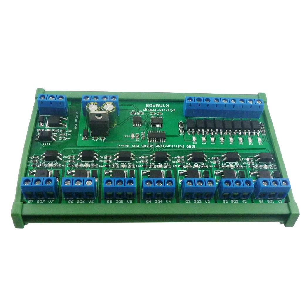 

12V 24V DC 8 Isolated IO DIN35 C45 Rail Box UART RS485 MOSFET Module Modbus RTU Control Switch Board For Relay PLC LED PTZ