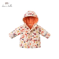 db15847 dave bella winter baby unisex fashion cartoon print pockets padded hooded coat children tops infant toddler outerwear