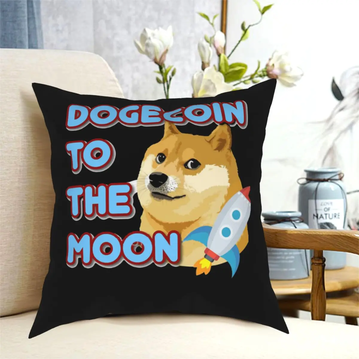 

Dogecoin To The Moon Polyester Cushion Cover Bitcoin Cryptocurrency Art For Bedroom Car Decorative Breathable Coussincase