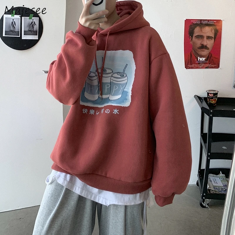 

Для мужчин с капюшоном и большим принтом уличной моды все-матч Тонкий Свободный Повседневный Harajuku S-3XL Япония Стиль подростков утолщение теп...