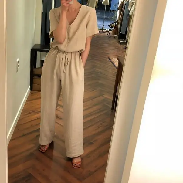 2020 Повседневный женский весенний светильник комбинезон цвета хаки полная длина