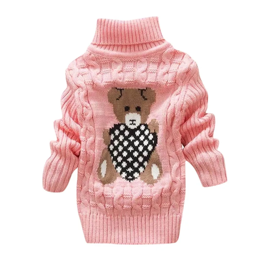 pink LOOZYKIT одежда для малышей, Детский свитер для маленьких девочек зимний свитер для мальчиков и девочек, рисунок с милым медведем вязаный свитер; Рождественский свитер, одежда - Цвет: pink