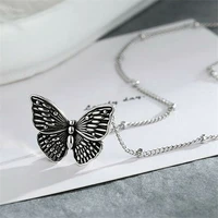 vintage necklace pendant blue butterfly silver plated chain womens jewellery gift