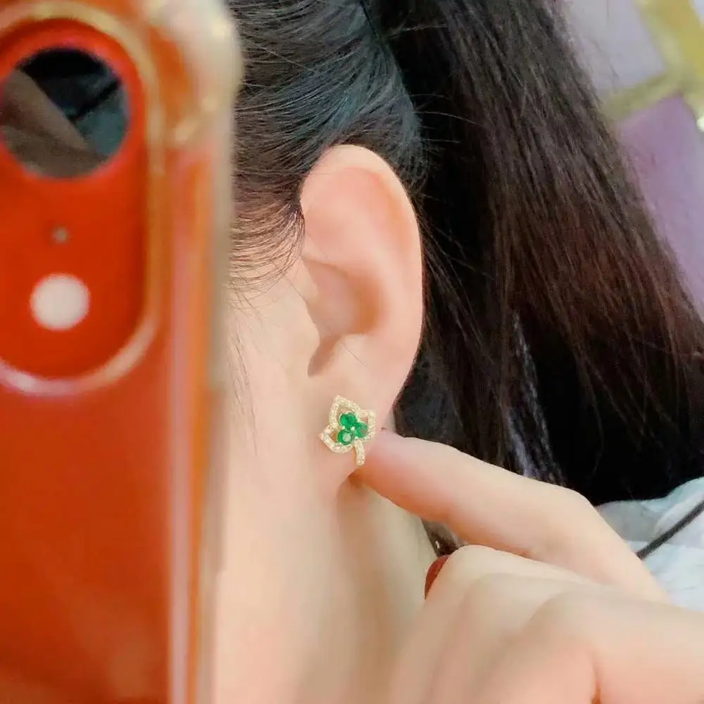 

SHILOVEM 925 sterling silver real Natural Emerald stud earrings classic fine Jewelry new wedding wholesale 3mm de0303881agml