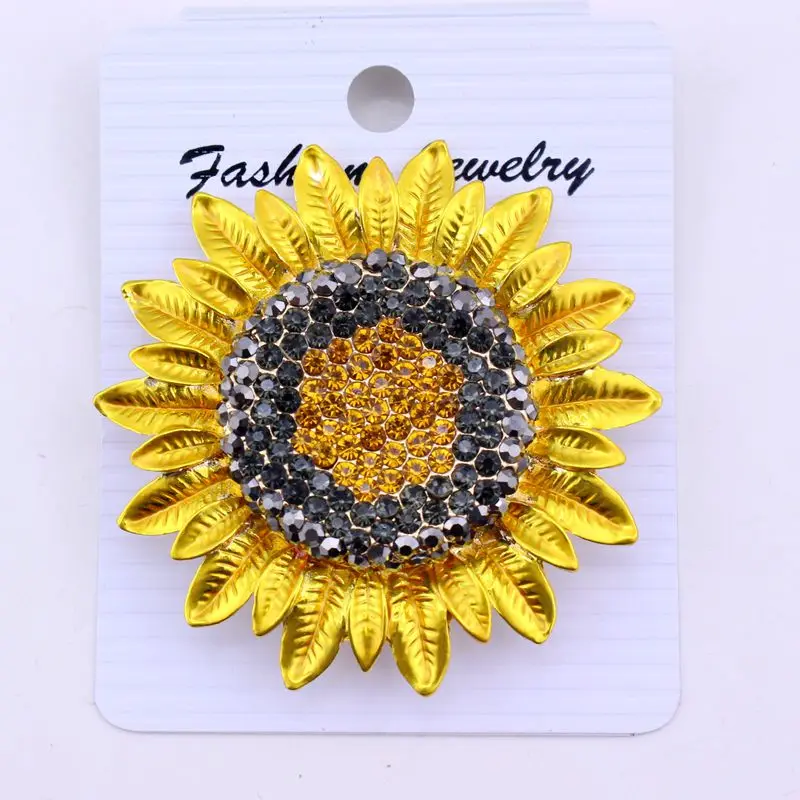 TANGTANG Large Sunflower Brooch Full Rhinestone Yellow Crystal Brooch For Women Painted Hot Jewelry Scarf Pins Clip Badge Trendy Fashion Winter Flower Jewelry Drop Shipping Wholesale And Retail 56MM Diametre Golding