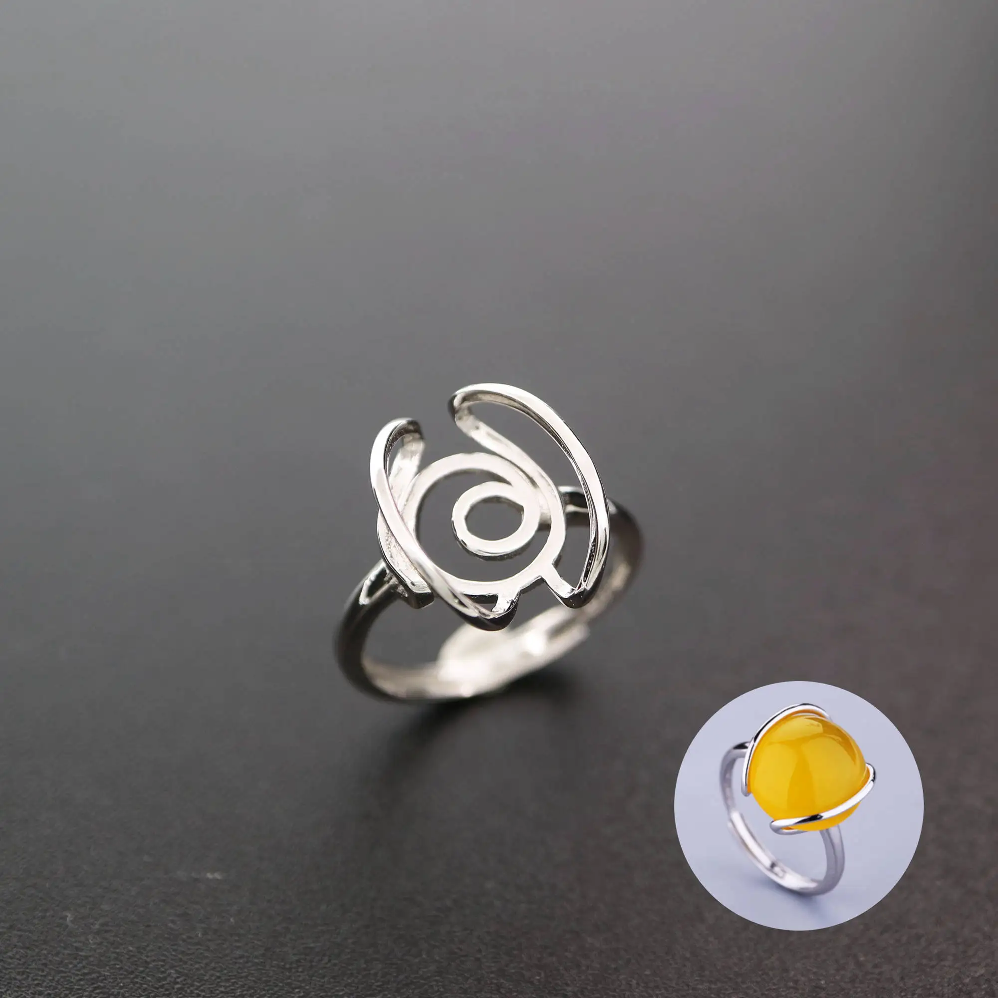 12MM Irregular Shape Bezel Solid 925 Sterling Silver DIY Cabochon Adjustable Ring Settings 1294124 | Украшения и аксессуары