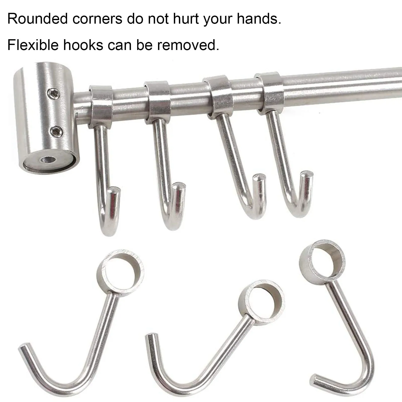 

Kitchen Utensils Storage Rack Hanger Movable Stainless Steel Kitchen Utensil Rack With 7 Hook Furniture Bathroom Wall Rail#G