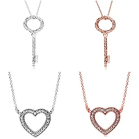 authentic 925 sterling silver rose gold loving hearts with crystal chain necklace for women bead charm diy fashion jewelry