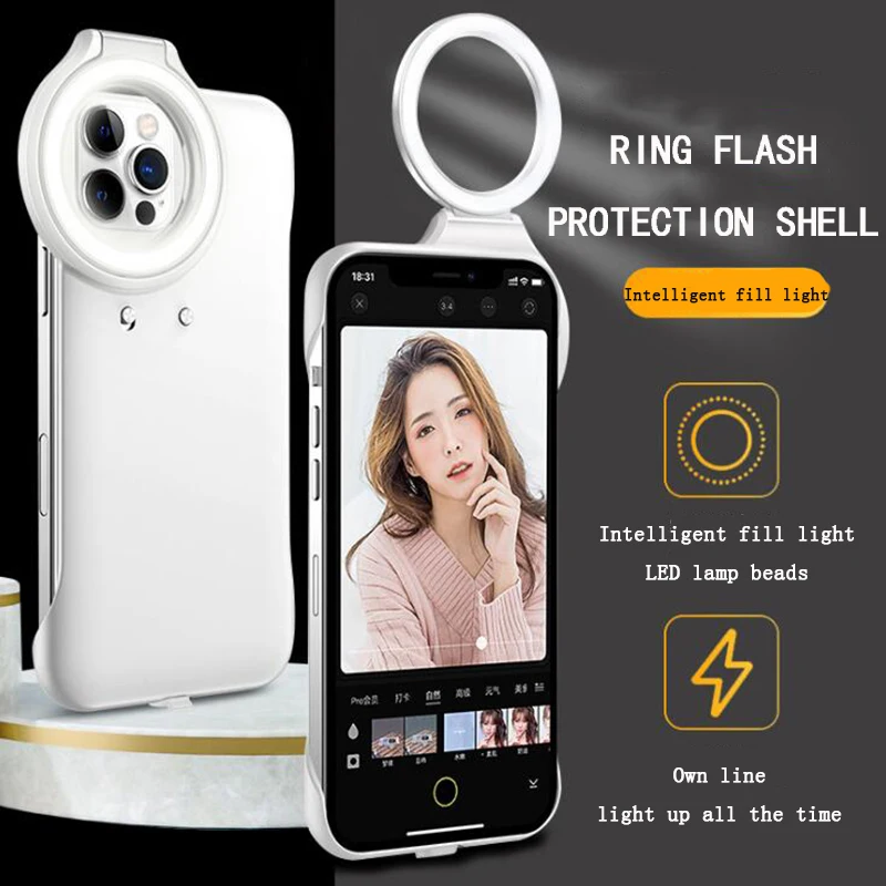 

For iPhone 12 Ring Light Phone Case with Flash light for Beauty photos for iPhone 12 Pro Max Led Selfie Ring fill light Cover