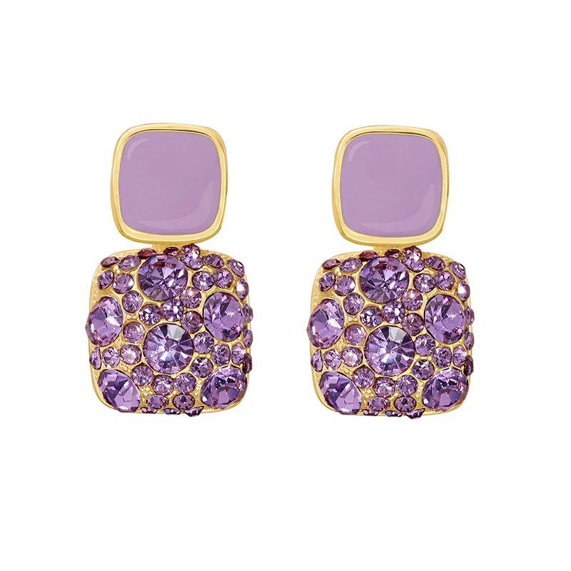 

Korean Fashion Inlaid Crystal Purple Square Earrings for Women 2021 New Noble Sexy Earrings Party Dress Accessories Earrings