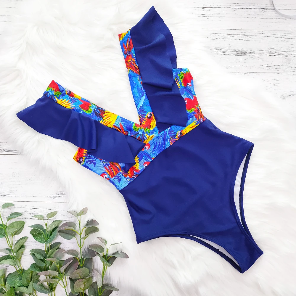 Сексуальный купальник с оборками новинка 2020 Цельный Женский монокини глубоким