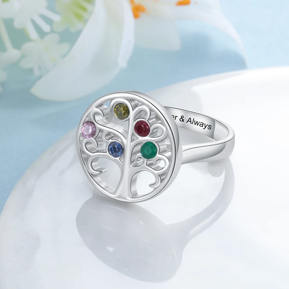 JewelOra персонализированные кольца Дерево жизни с 5 камнями рождения