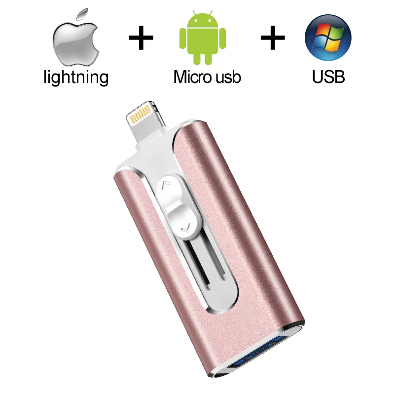 Eaget 3 в 1 OTG USB флэш-накопитель 32 GB/64 GB/128 ГБ флэш-накопитель металлический флэш-накопитель 256 ГБ для iPhone X/8/7/6 Plus USB флэш-накопитель