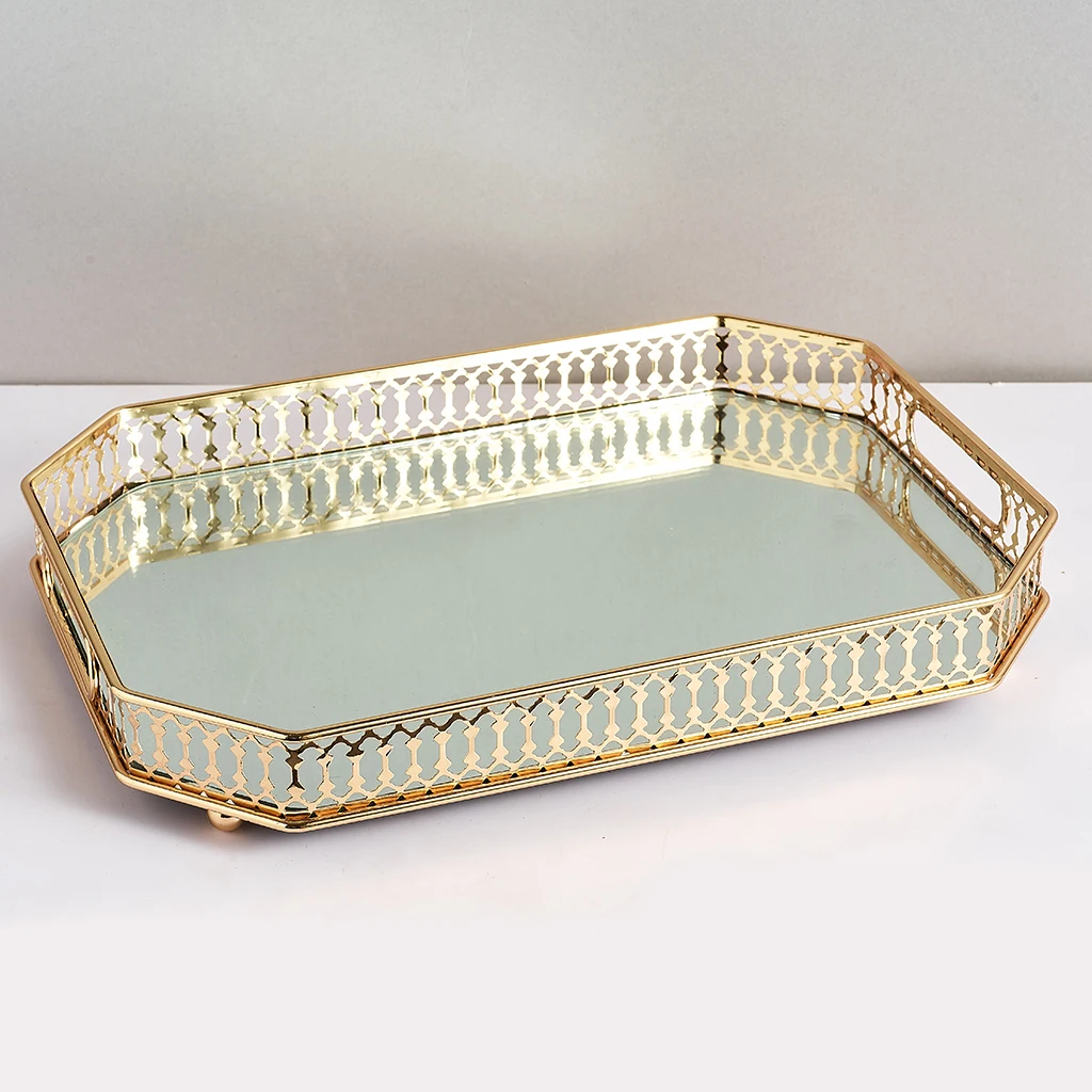 

Three-dimensional Metal Storage Tray Nordic Minimalist Gold Mirror Bottom Eight Corner Tray Home Decoration