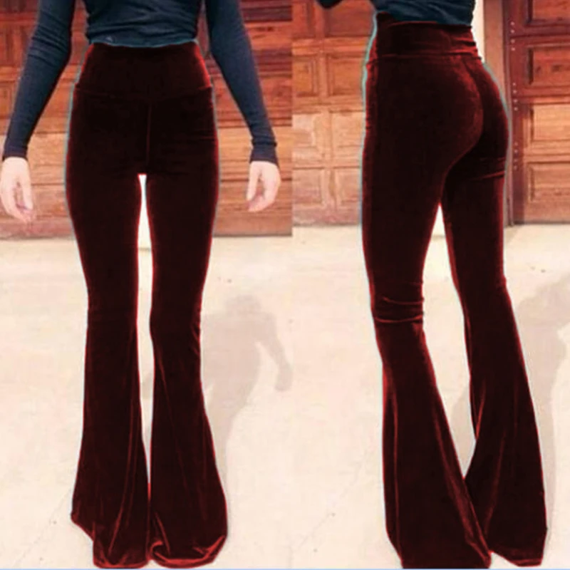 

2020 Autumn Women Flared Trousers Cross High Waist Stretch Plus Size Pants Solid Color Fashion Casual Ladies Flare Bottoms New