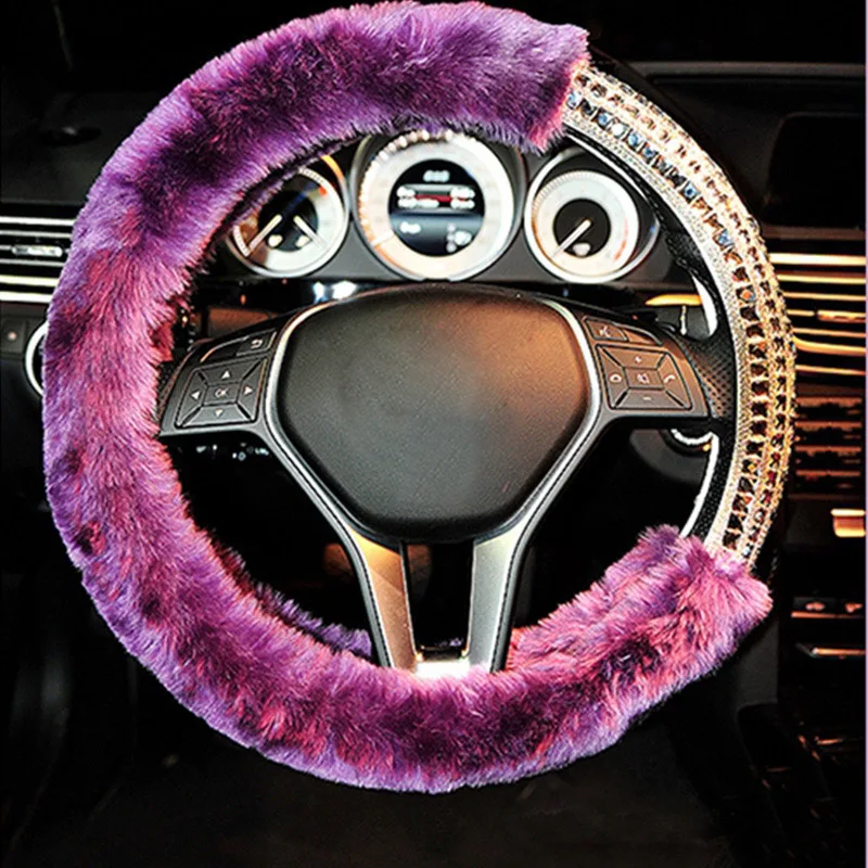 

Winter Plush Fur Car Steering Wheel Covers Car Styling Crystal Rhinestone Steering-Wheels Cover for Women Girl Auto Accessories