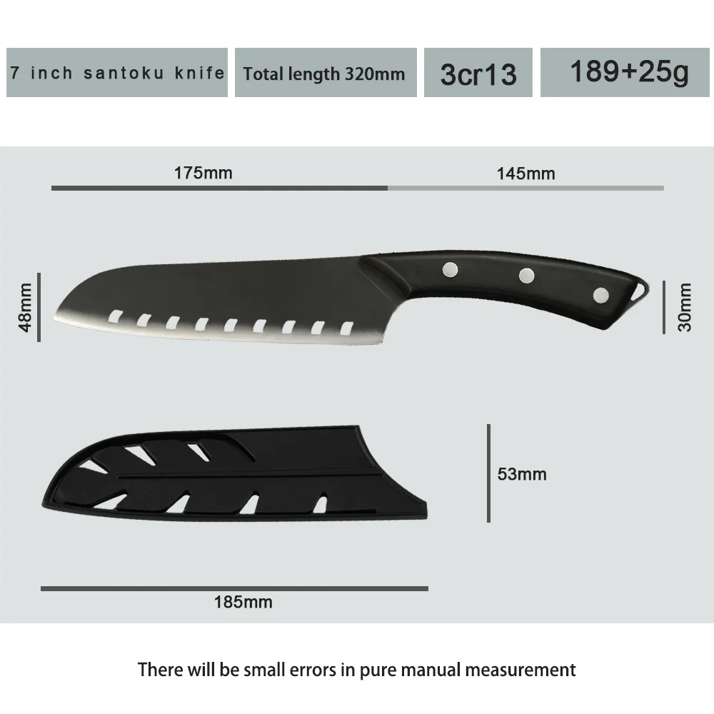 Нож сантоку XYJ черный 7 дюймов с деревянной ручкой