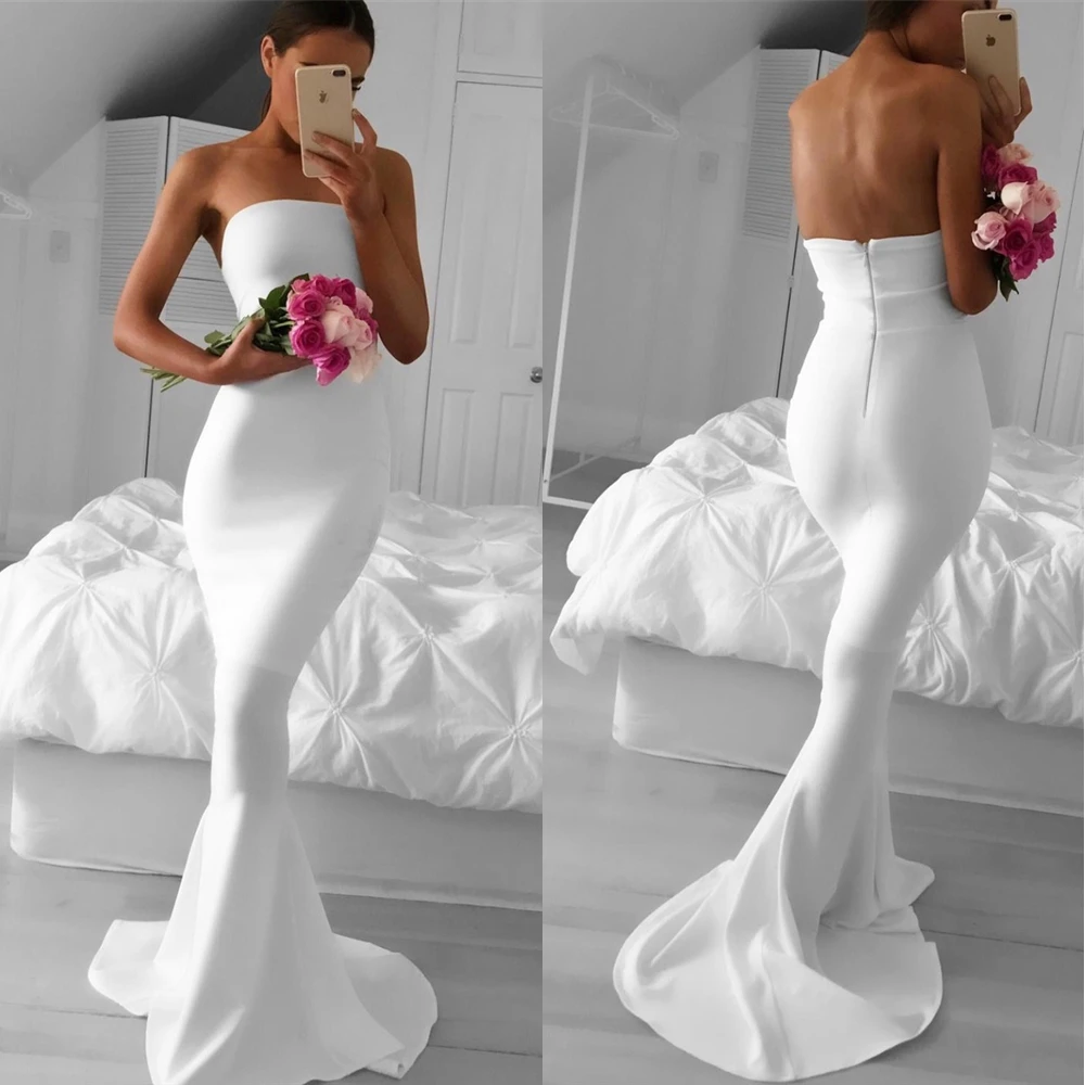 

Платье-Русалка без бретелек, эластичное атласное платье до пола, без рукавов, без бретелек, индивидуальный пошив