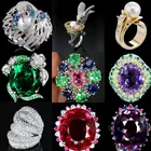 FDLK Новые блестящие Роскошные винтажные кольца с зелеными кристаллами Стразы Цветок для женщин богемное животное обручальное кольцо ювелирные изделия