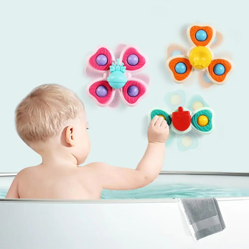 3Pcs/Set Baby Bath Toy Rotating Early Learning Smooth Edge Spin Sucker Spinning Top Toy for Infant Accessories