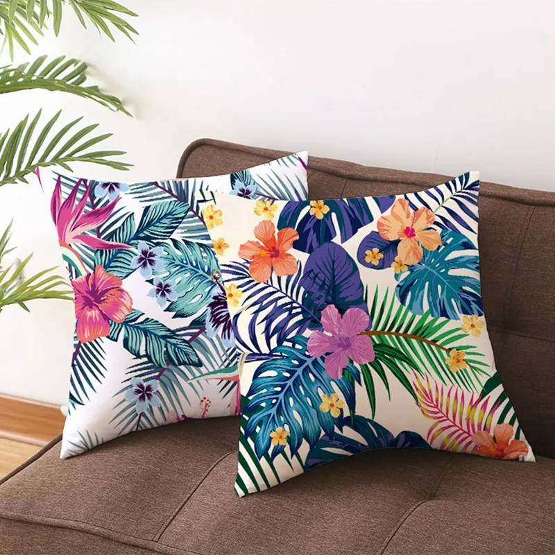 Тропические растения зеленые листья наволочка с цветочными узорами
