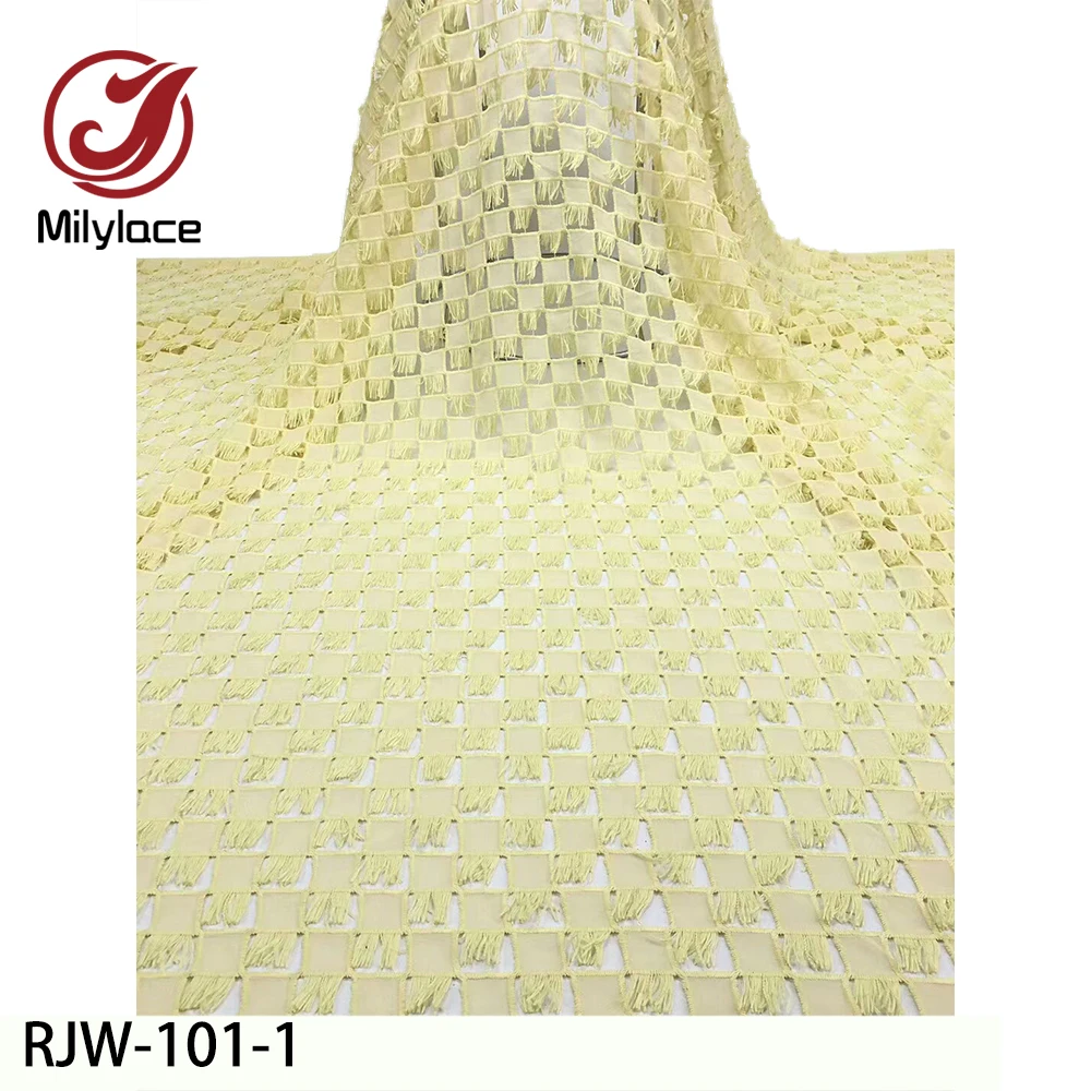 

New Tassel Design African Lace Fabric High Quality Nigerian Net Tulle Lace Fabric for Dresses RJW-101