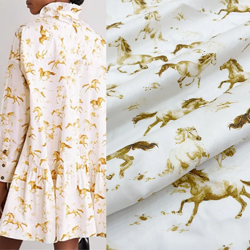 

Женская хлопковая ткань с принтом лошади, ширина 145 см, 2 цвета