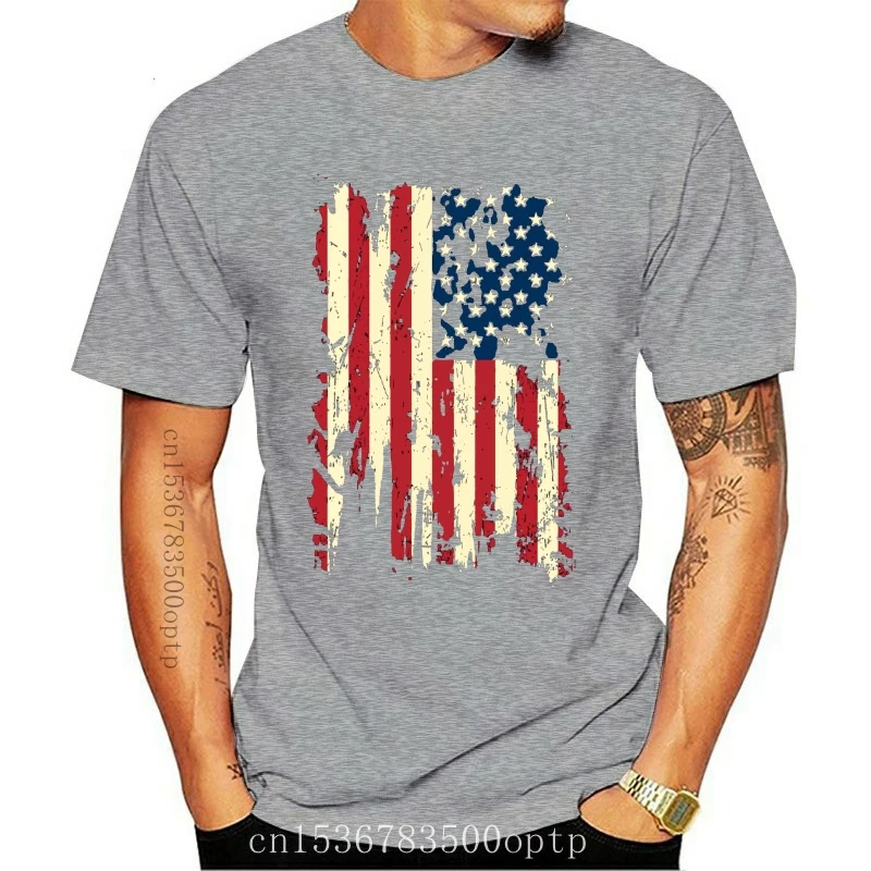 

New Tops Tees Printed Men T Shirt Fashion Vintage Distressed Usa Flag Personality Casual Men'S T Shirts 012972