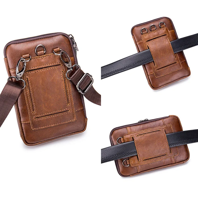 Fashion Men's Waist Pack Genuine Leather Shoulder Messenger Belt Bag Pouch Male Riding Mobile Phone Purse Fanny Pack Gym Beltbag