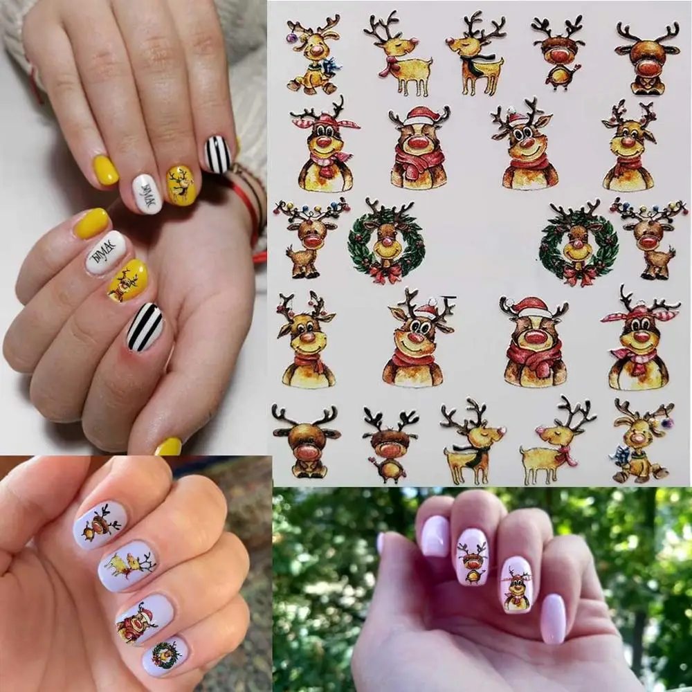 1pc 3D Acrylic Engraved Nail Sticker Embossed Cute Kitten Alarm Clock Snowflakes Water Decals Empaistic Nail Water Slide Decals