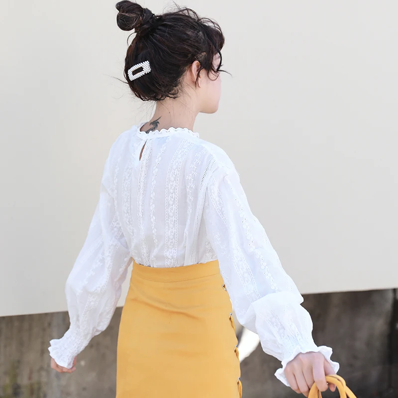 

Free shipping blouse good quality feminina Women's clothes 2020 spring summer sweet temperament lace white shirts female A6017