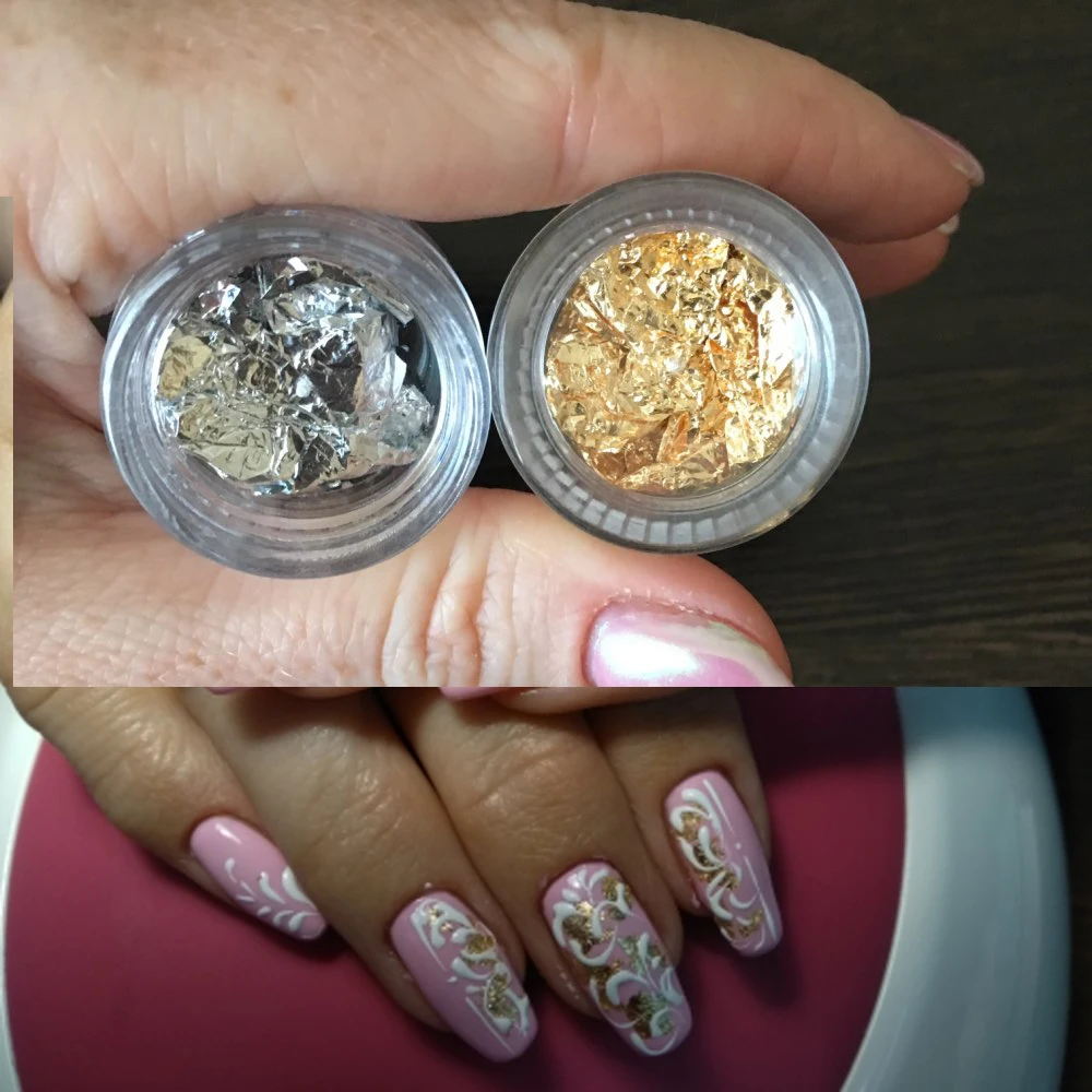 2 шт. наклейка из фольги для дизайна ногтей Золотая/серебристая алюминиевая