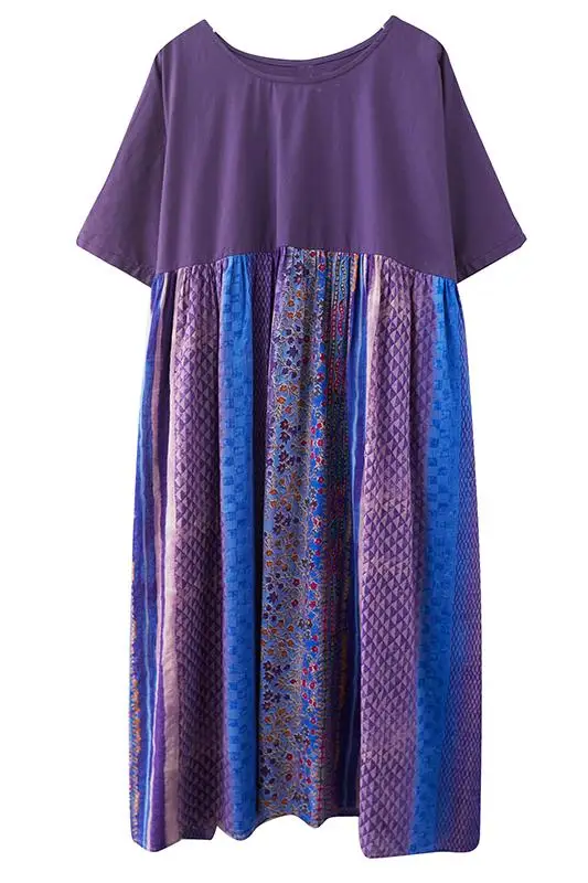 

2021 Cotton Linen Dress Summer Women Loose Casual Short Sleeve O-Neck Patchwork Fashion Elegant Long Dresses Robe Large Size