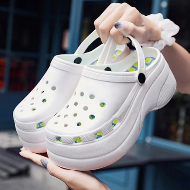 

Women's Sandals Summer New Solid Color Baotou Wedges with Thick-soled Heightened Garden Shoes Comfortable Outdoor Casual Shoes
