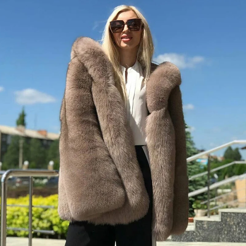 BFFUR Medium Length Fox Fur Coats Natural Women Winter Fashion Whole Skin Genuine Fox Fur Jackets Luxury Woman Overcoats Real